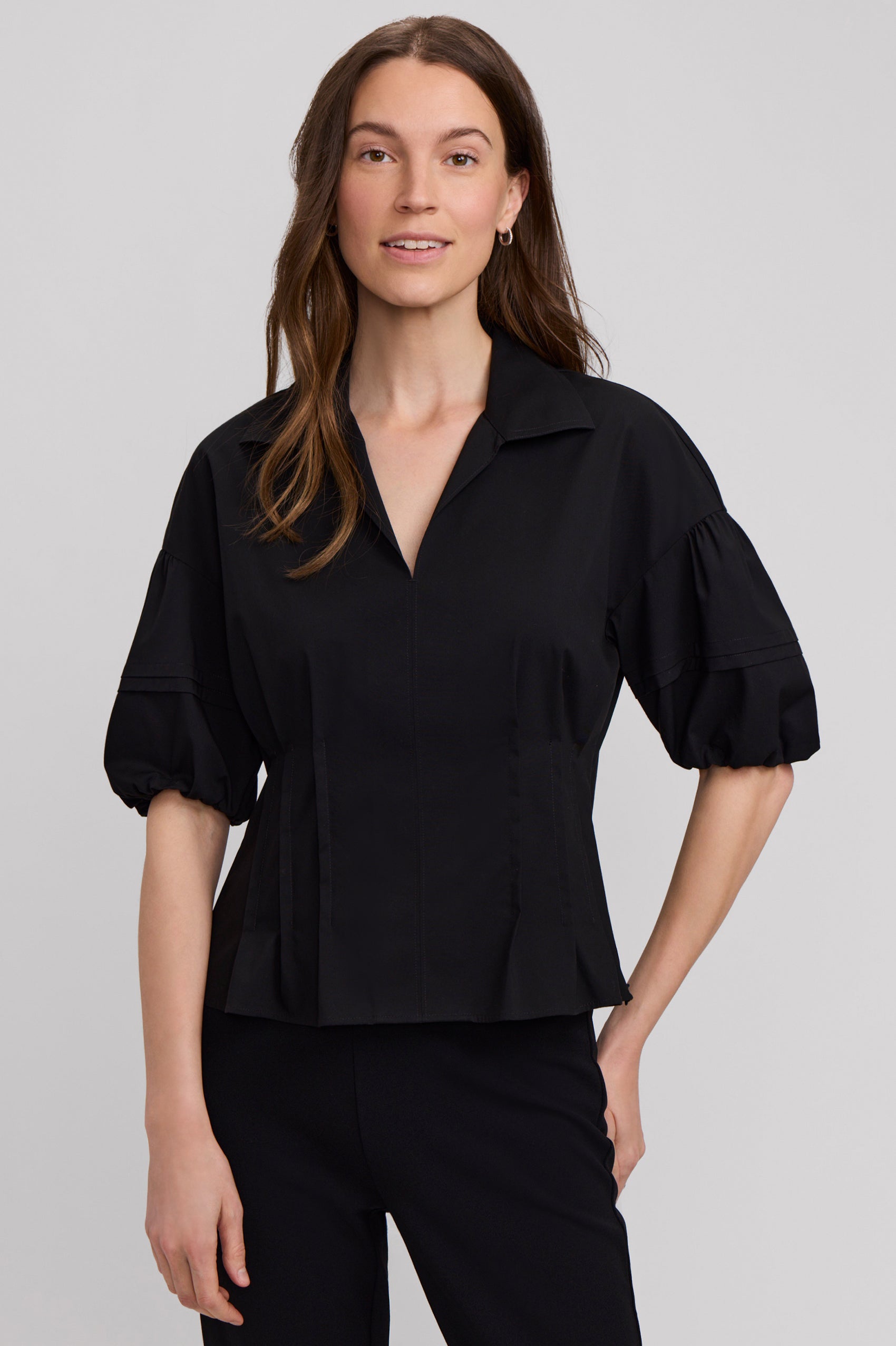 Lucia Elbow Puff Sleeve Shirt - Black