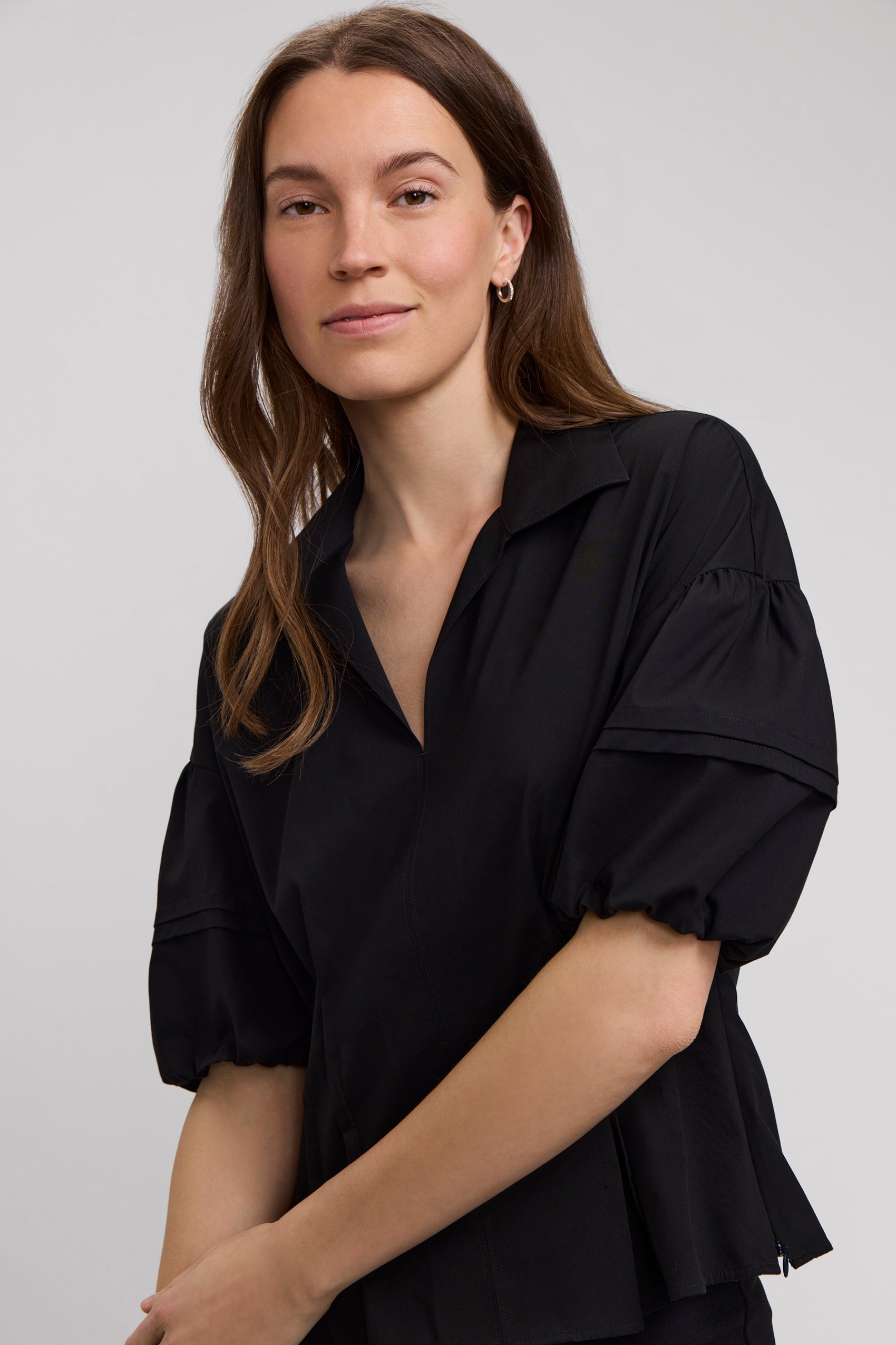 Lucia Elbow Puff Sleeve Shirt - Black