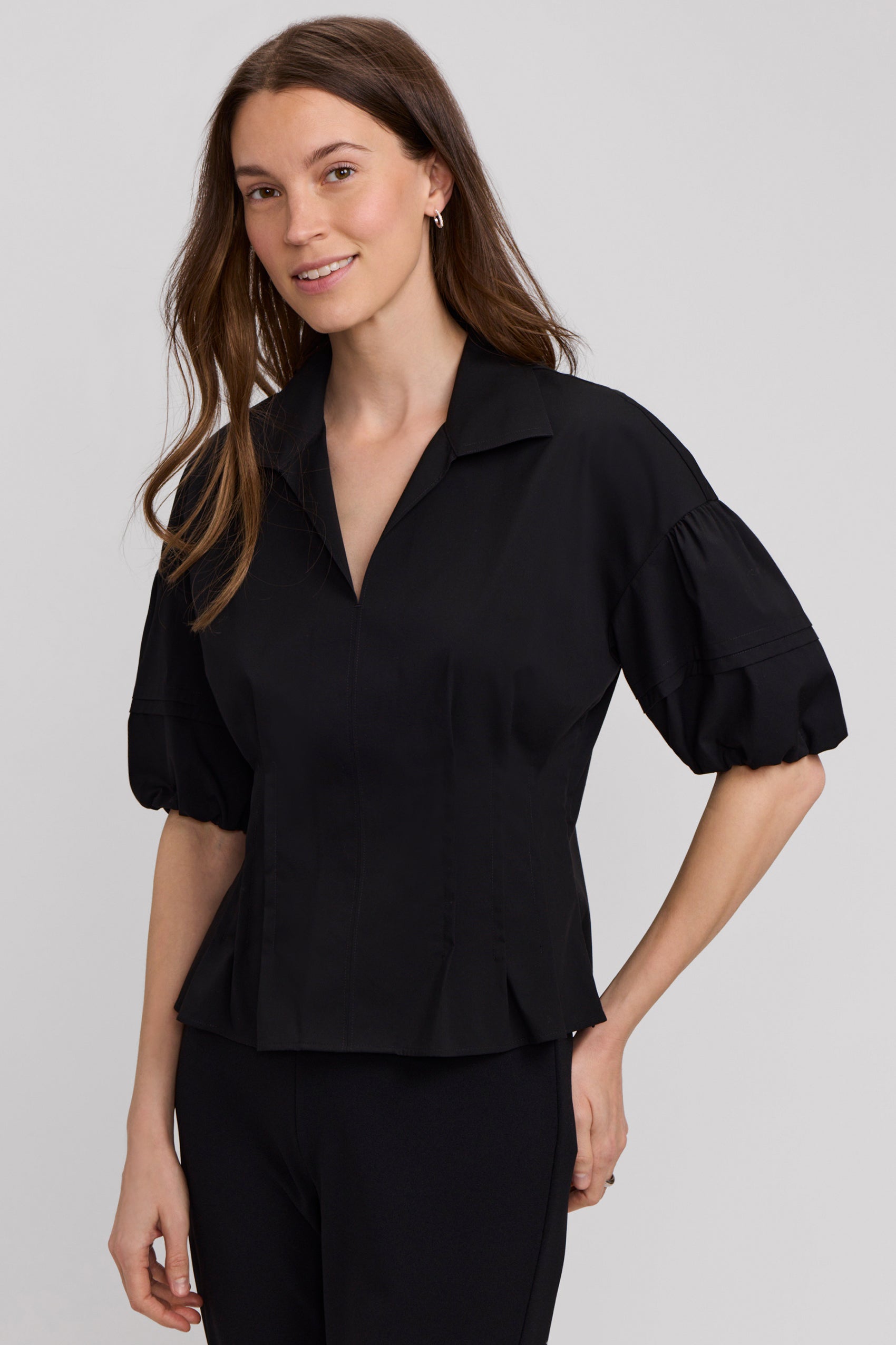 Lucia Elbow Puff Sleeve Shirt - Black