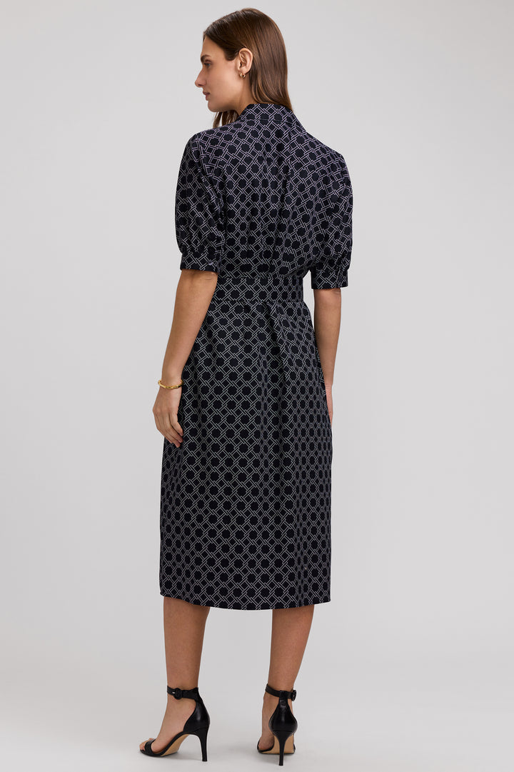 Esther Square Links Elbow Sleeve Dress - Blk/Wht