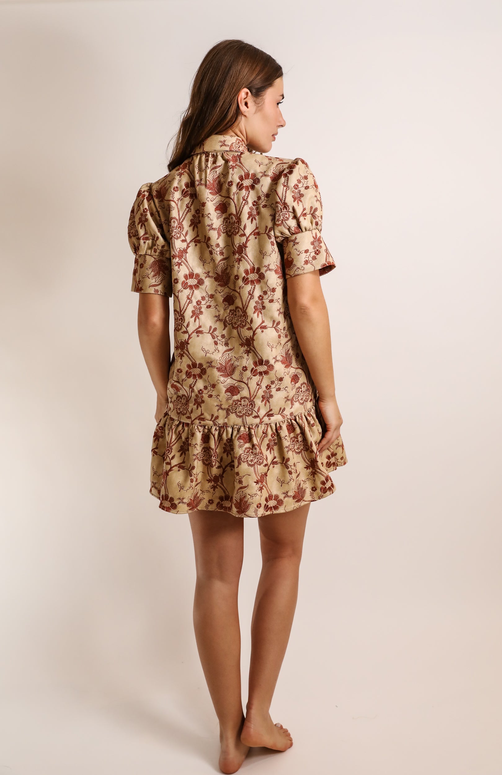 Everything Short Sleeve Dress - Embroidered Faux Leather